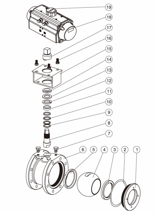 氣動對夾球閥結(jié)構(gòu)