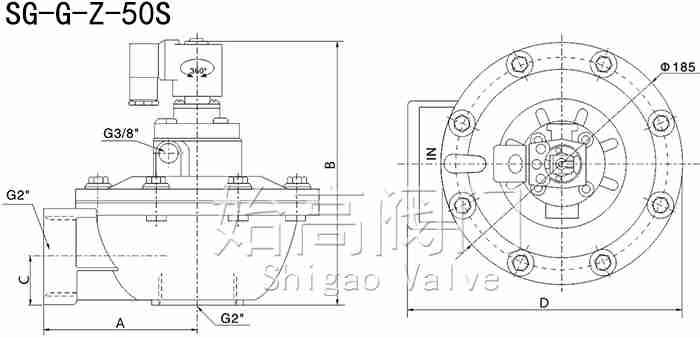 SG-G-Z-50S��ԭ��ֱ��ʽ�}�_�y�ߴ�